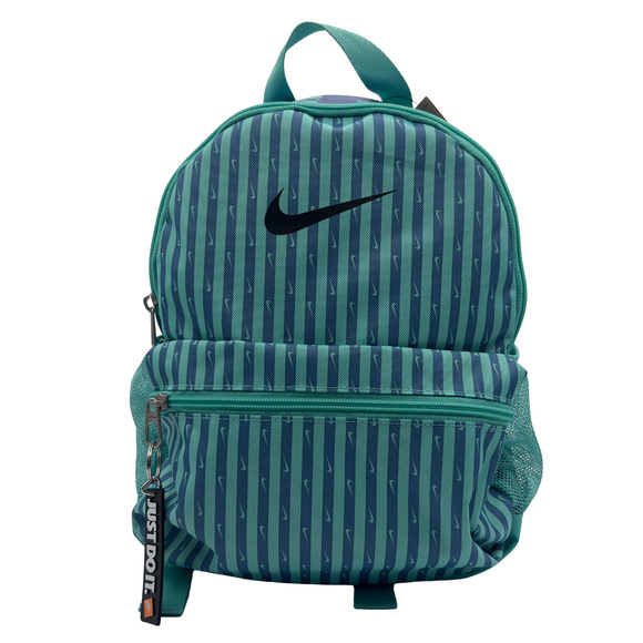 Nike Just Do It Brasilia Mini Backpack Travel Play Teal Blue Stripe FZ2619 NWT - Picture 1 of 9